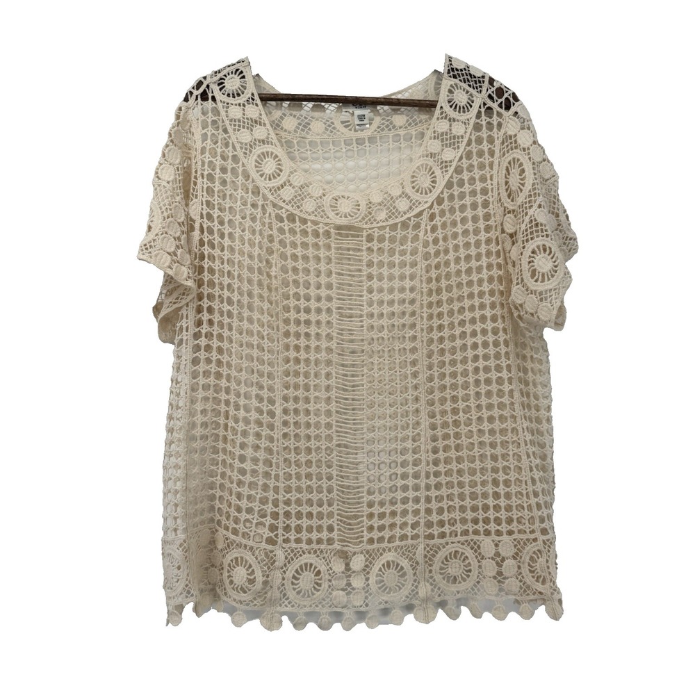 Cato Cream Crochet Top Size 22/24W boho beachy festival knit flaw-as pictured